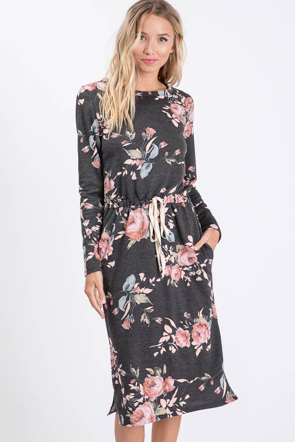 7th Ray - Floral Essence Midi Dress for Everyday-Wear D2771