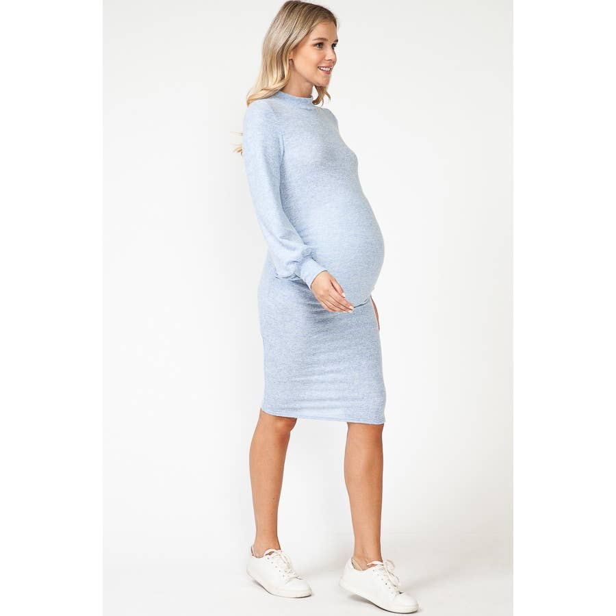 Story Teller - Maternity Mock Neck Puffed Long Sleeve Bodycon Dress