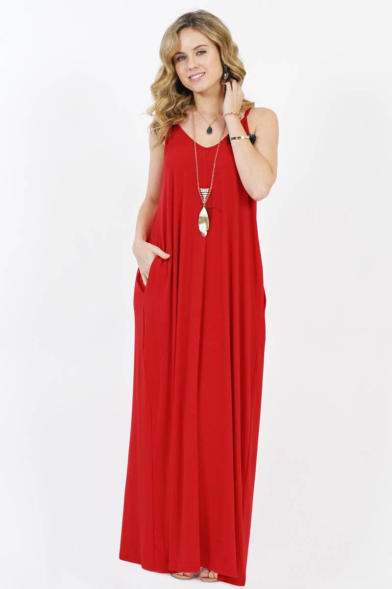 42POPS - V-NECK CAMI MAXI DRESS /w adjustable strap