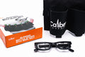 Glasses bottle opener and beer belt with compartments for holding multiple cans or bottles, featuring an orange and black design.
