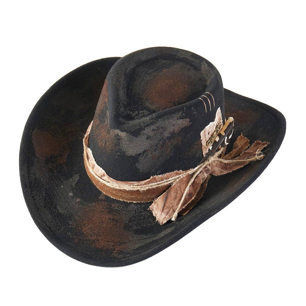 Feather Detail Leather Western Hat