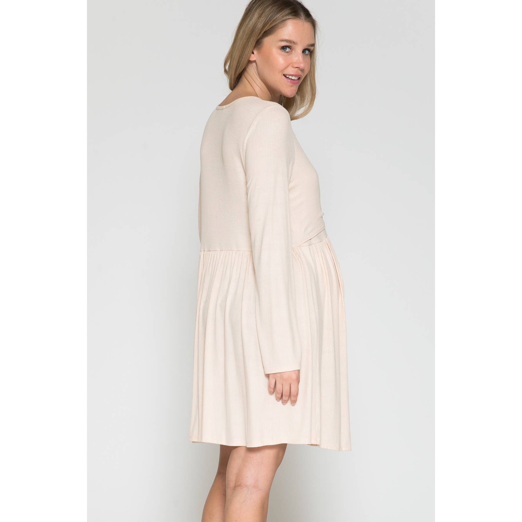 Story Teller - Maternity Wrap Waist Ruched Ruffle Spring Midi Dress