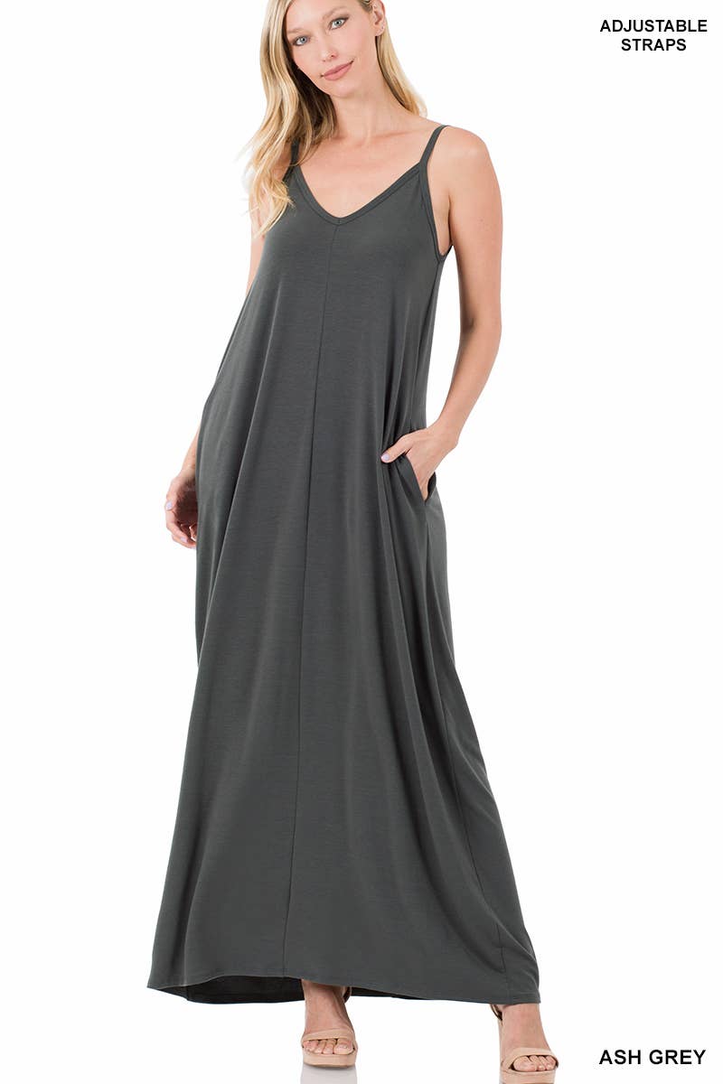 42POPS - V-NECK CAMI MAXI DRESS /w adjustable strap