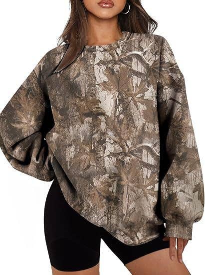 Rosa Clothing - Maple Leaf Print Oversized Sweatshirt Streetwear Essential