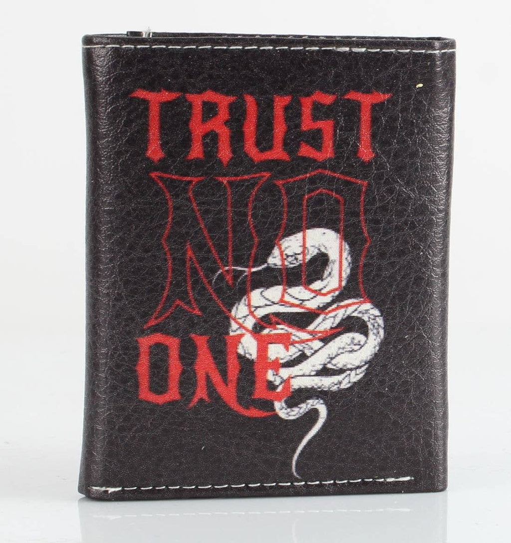 - Trust No One Print Vegan Leather Tri-fold Wallet