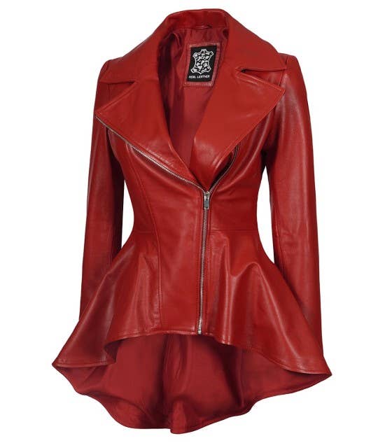 REMOVED BRAND - Womens Red Leather Peplum Jacket