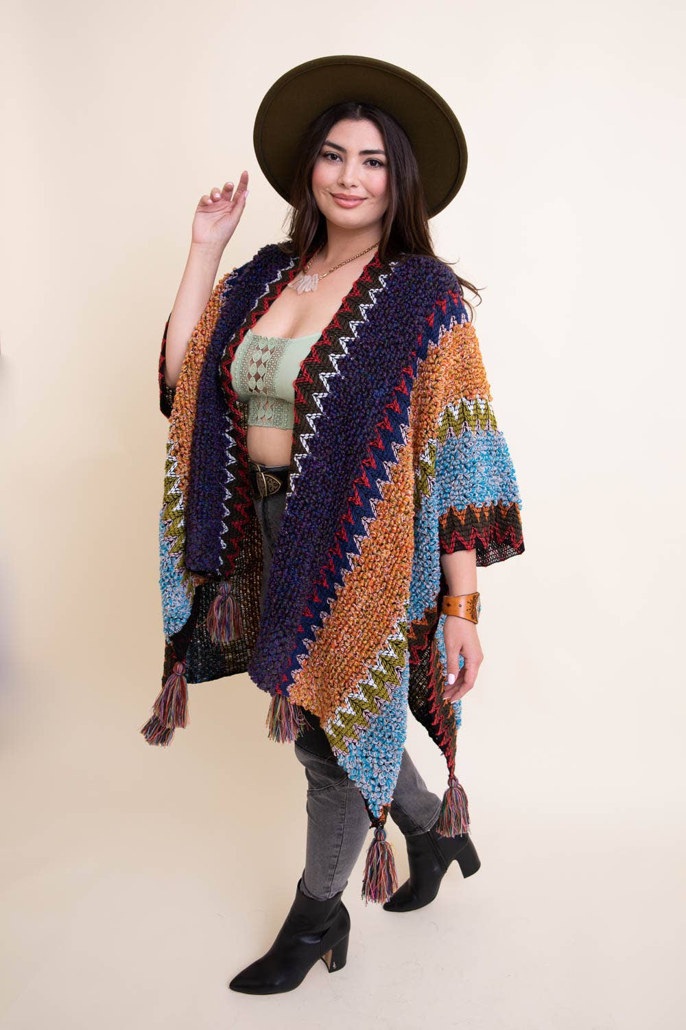 Leto Accessories - Plus Size Colorful Crochet Patterned Ruana