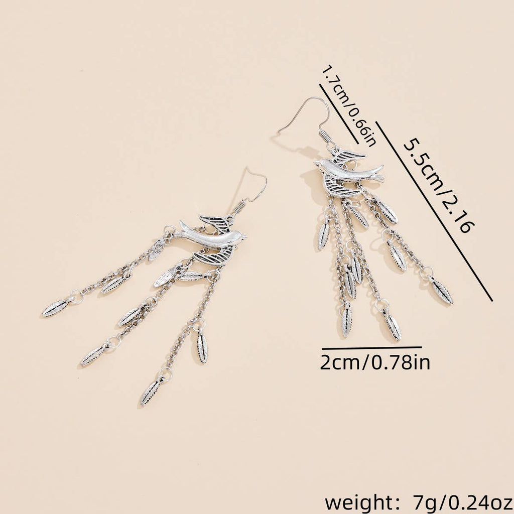 Willow Leaf Swallow Tassel Long Earrings