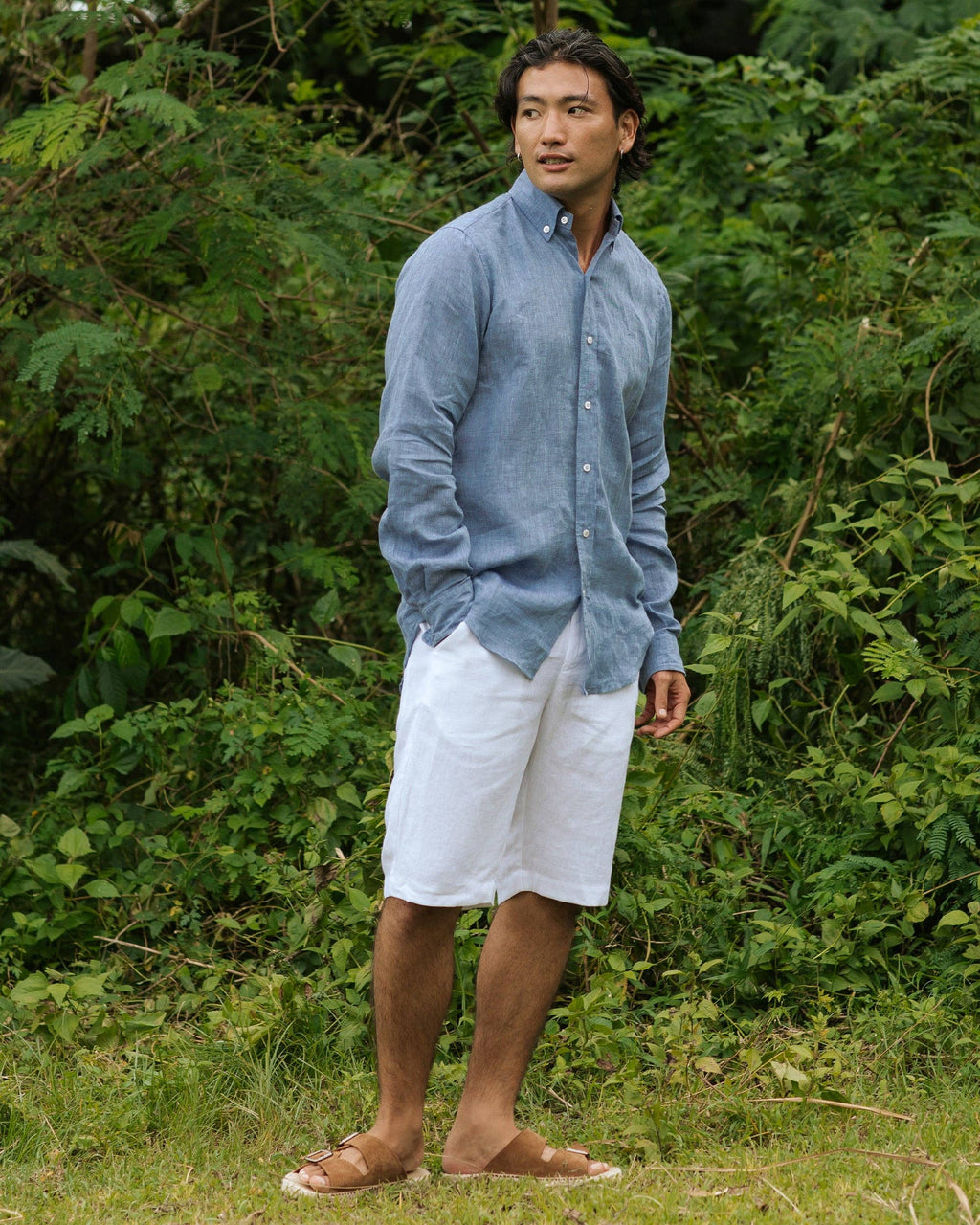 MagicLinen (We handle U.S. import procedures for you) - Men's classic linen shirt WENGEN in Denim chambray