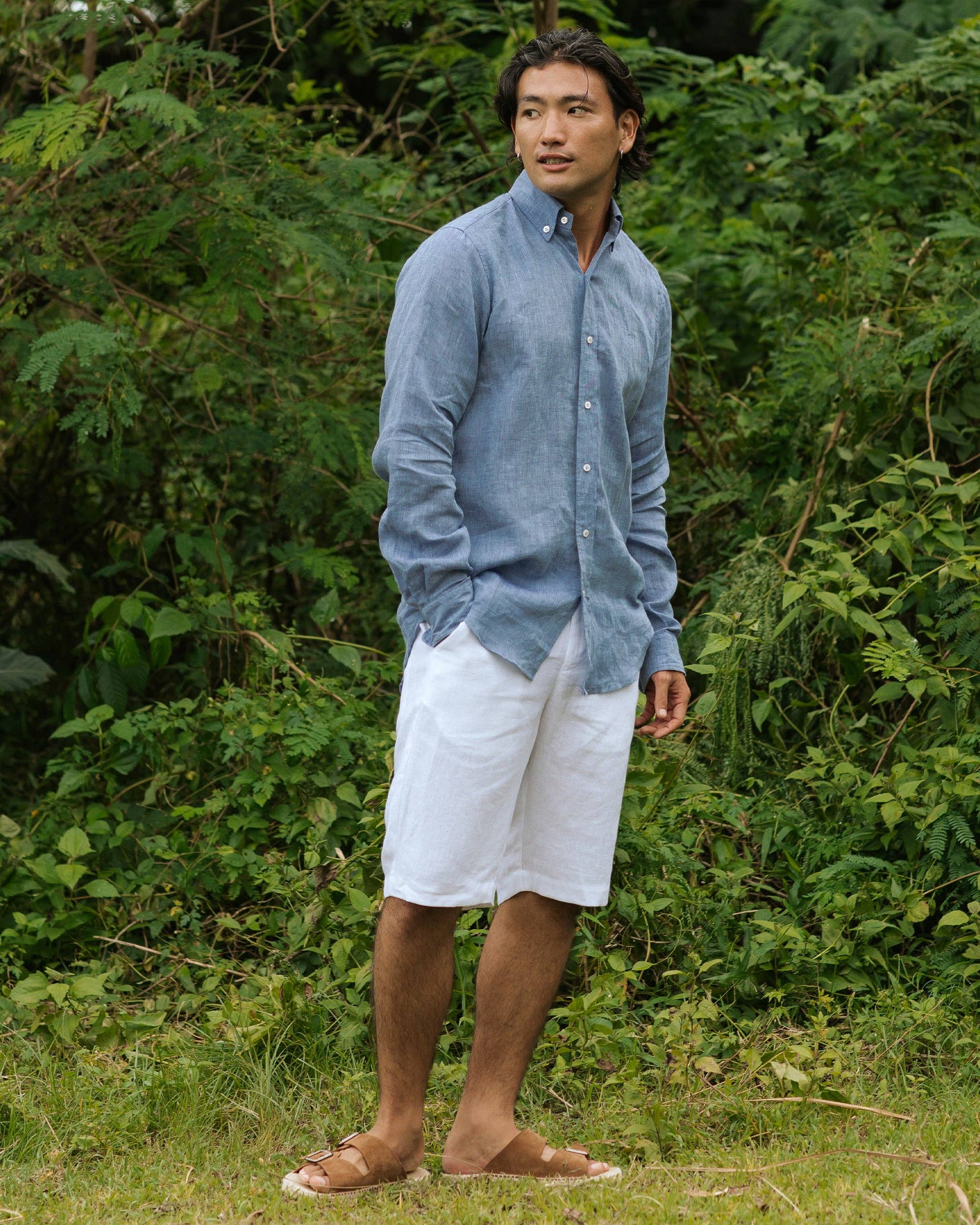 MagicLinen (We handle U.S. import procedures for you) - Men's classic linen shirt WENGEN in Denim chambray