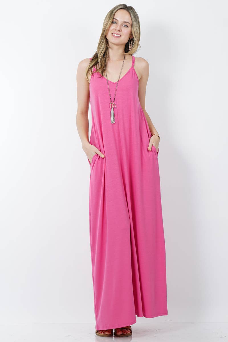 42POPS - V-NECK CAMI MAXI DRESS /w adjustable strap