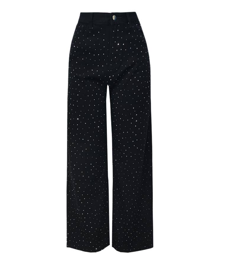 Rosa Clothing - Chic Shiny Rhinestone Straight Jeans