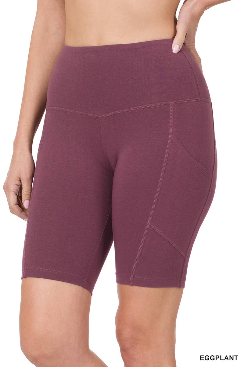 42POPS - SI-22170 COTTON WIDE WAISTBAND BIKER SHORTS WITH POCKETS