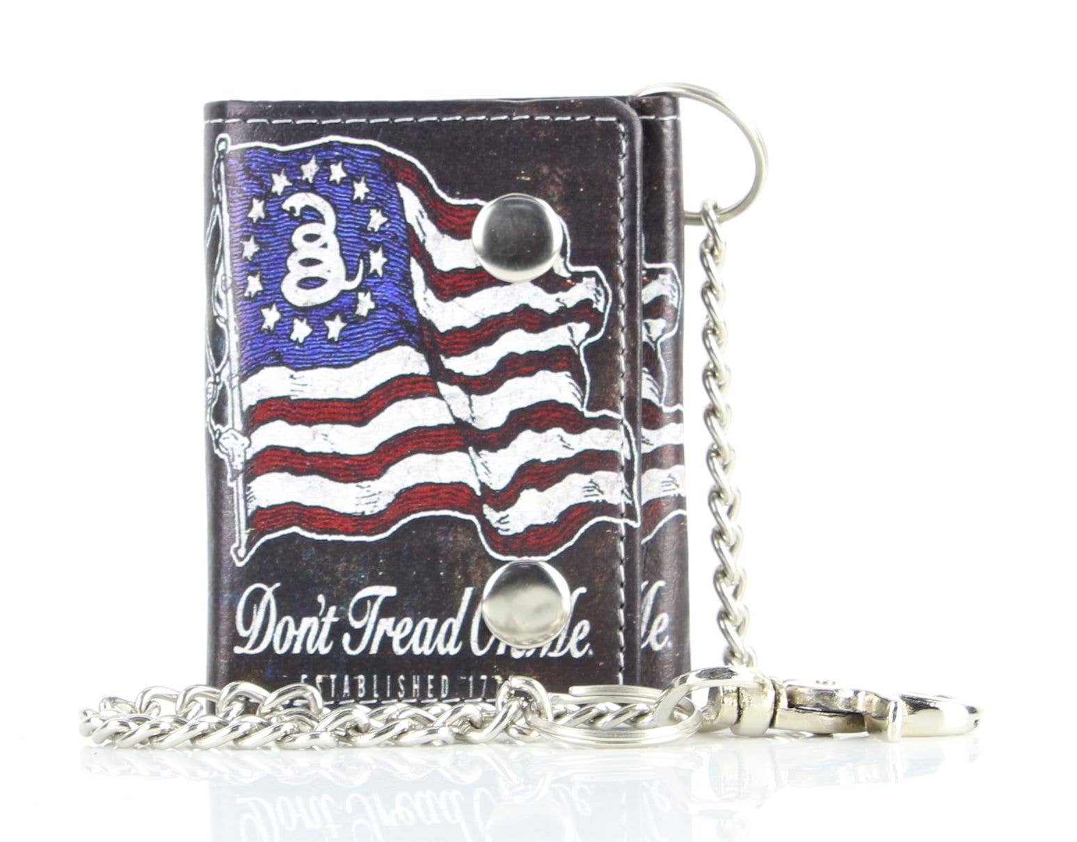 Leather Impressions Inc - Portefeuille chaîne en cuir vegan Don't Tread On Me avec coffret cadeau