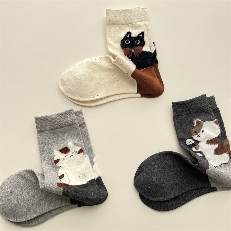 Tourtiwi - Adorable Cat Animal Pattern Casual Crew Socks