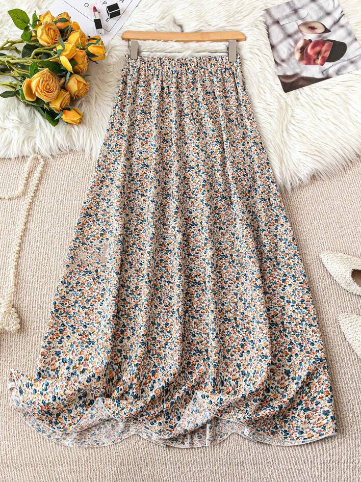 Rosa Clothing - High Waist Slim Floral Maxi Skirt