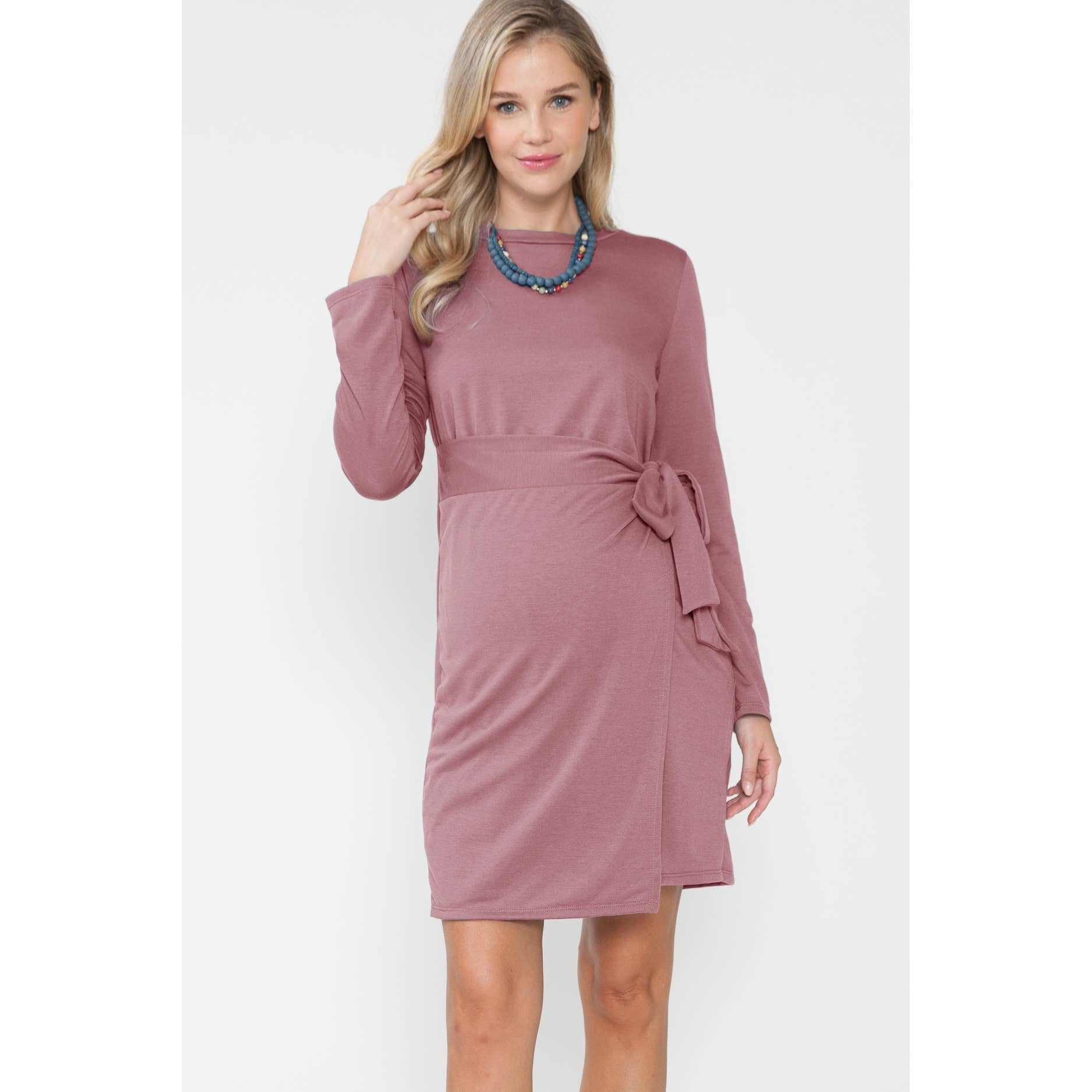 Story Teller - Maternity Pink or Blue Waist Tie French Terry Dress