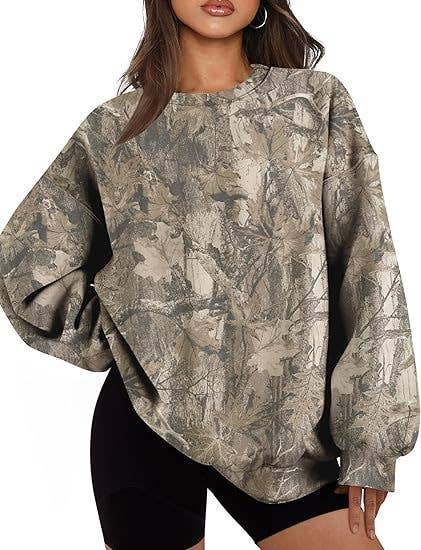 Rosa Clothing - Maple Leaf Print Oversized Sweatshirt Streetwear Essential