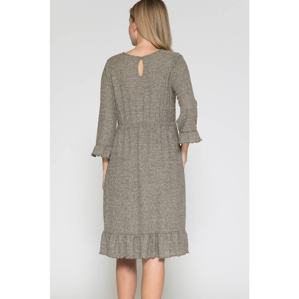 Story Teller - Women's Maternity Waist Tie Ruffle Sleeve Hem Midi Dress