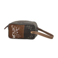 Wild Reindeer Shaving Kit featuring a wide mouth opening, secure zippered closure, and a stylish combination of dark gray and brown.