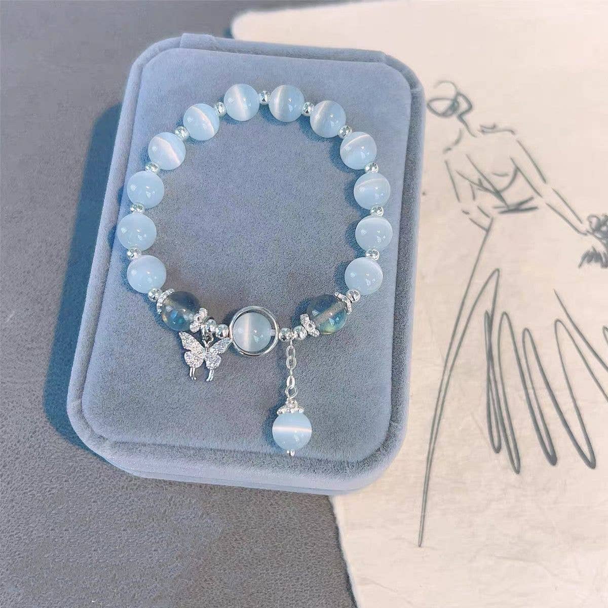 Tourtiwi - Cat's Eye Aquamarine Moonstone Crystal Women's Bracelet