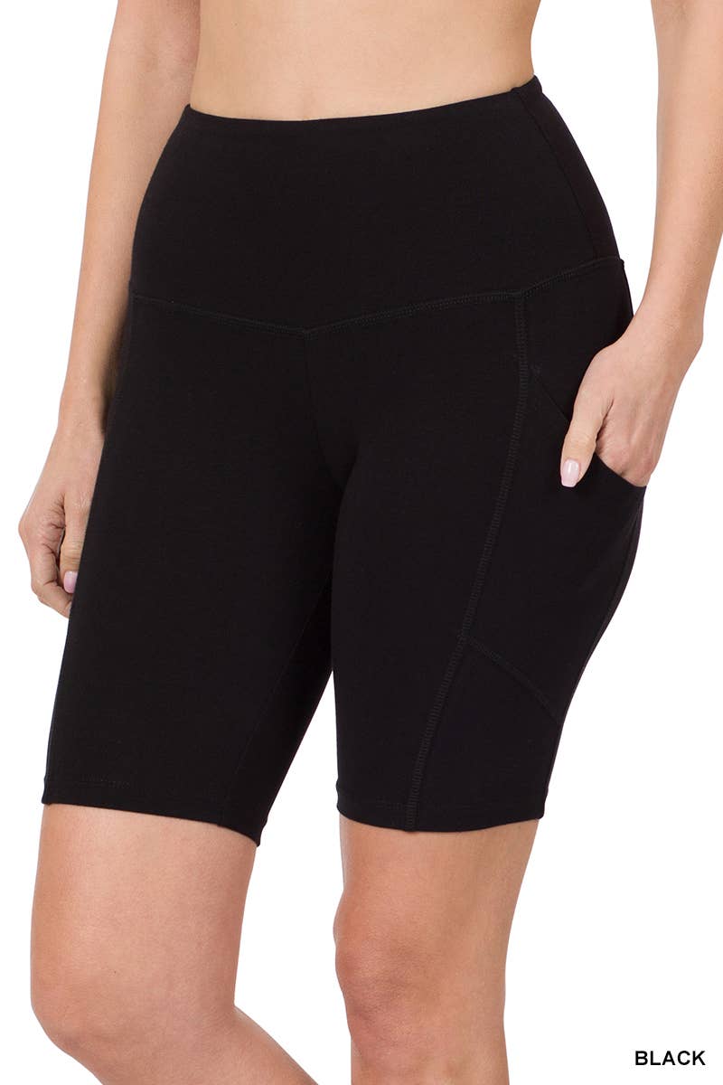 42POPS - SI-22170 COTTON WIDE WAISTBAND BIKER SHORTS WITH POCKETS