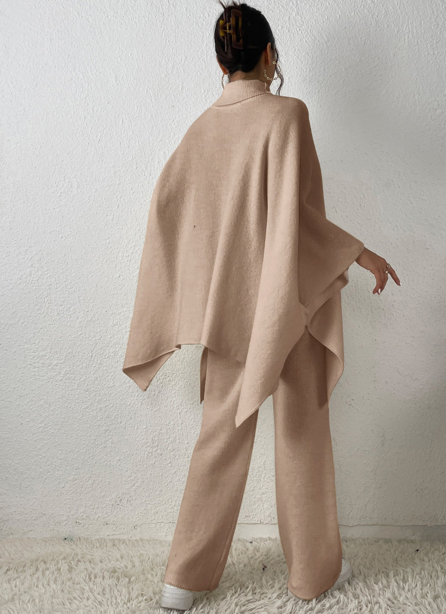 Whisper Mint - Turtleneck Knit Poncho + Knit Pant