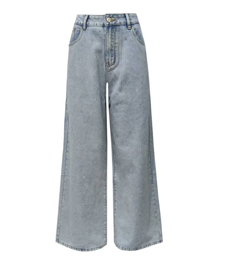 Rosa Clothing - Chic Shiny Rhinestone Straight Jeans