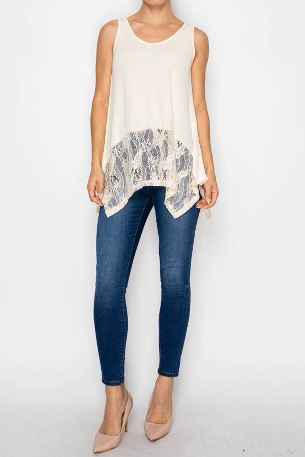 Soft Relaxed Tank With Delicate Sparkly Lace Hem