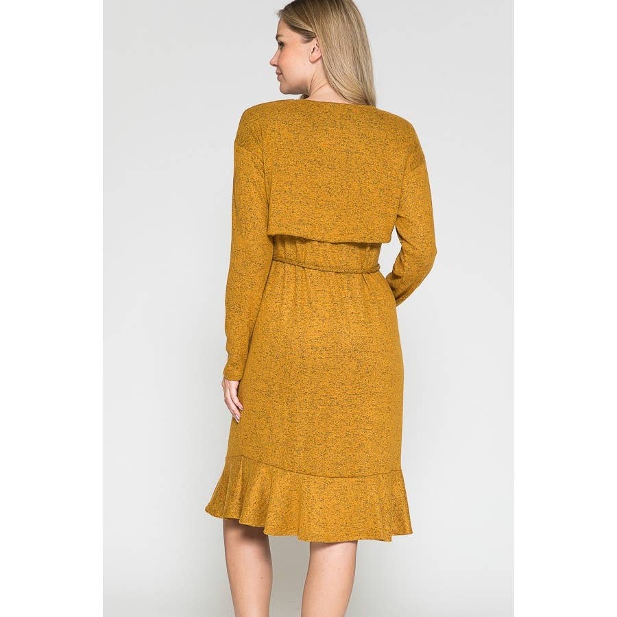 Story Teller - Maternity Waist Tie Wrap Ruffle Hem Knee Length Rib Dress