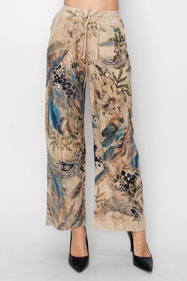 Origami Apparel ~  Lace and Crochet inspired - Relaxed Lace Patchwork Pants With Elastic Drawstring - 4703TP FEA FL