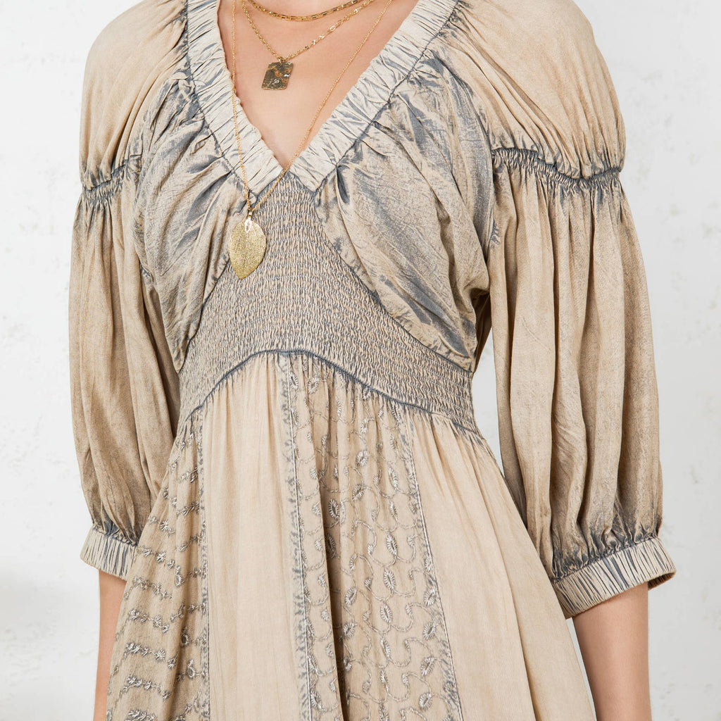 Young Threads - Effortless Elegance: Sheared & Elasticated V-Neck Dress