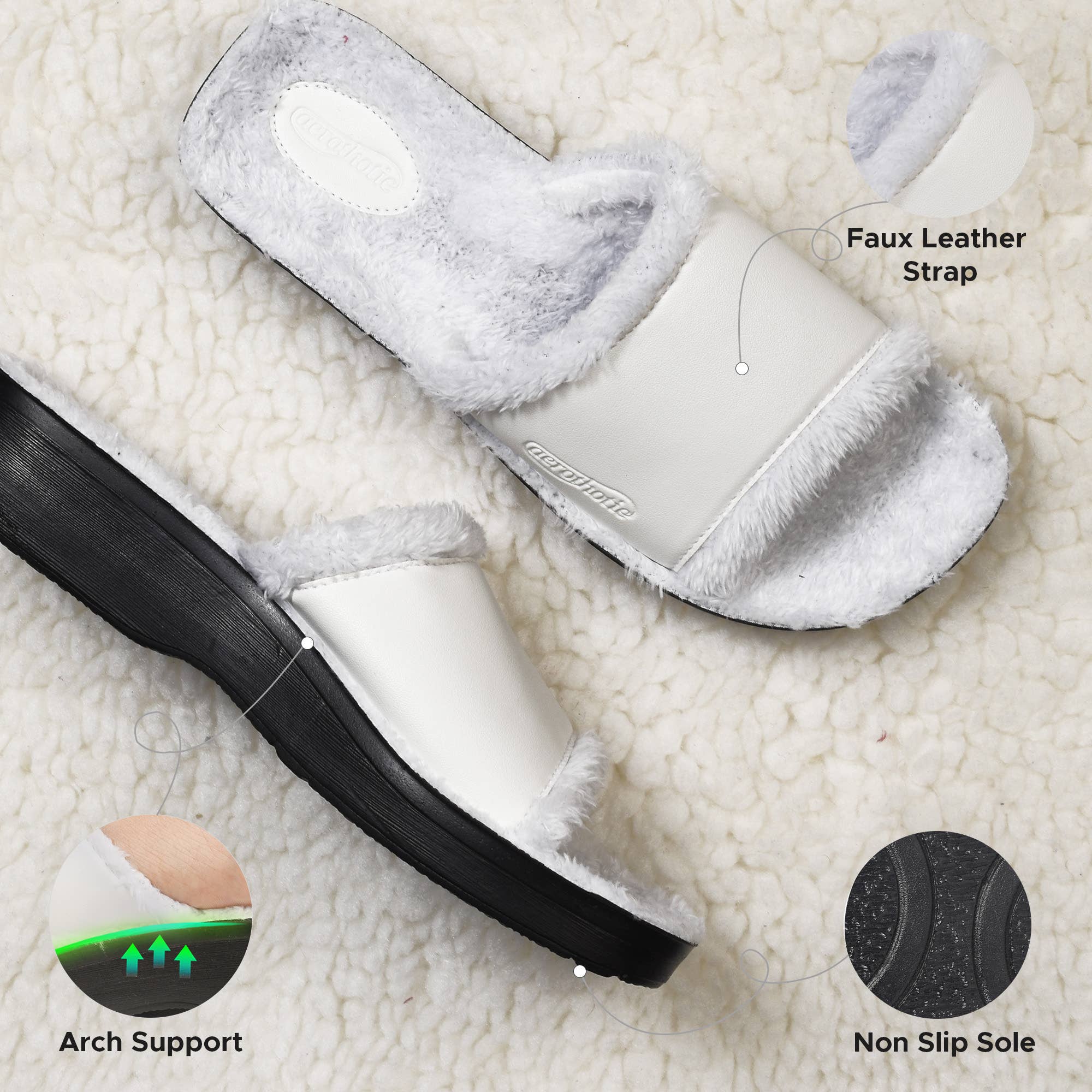 Aerothotic - Aspen Fuzzy Strap Ladies Arch Support Slides