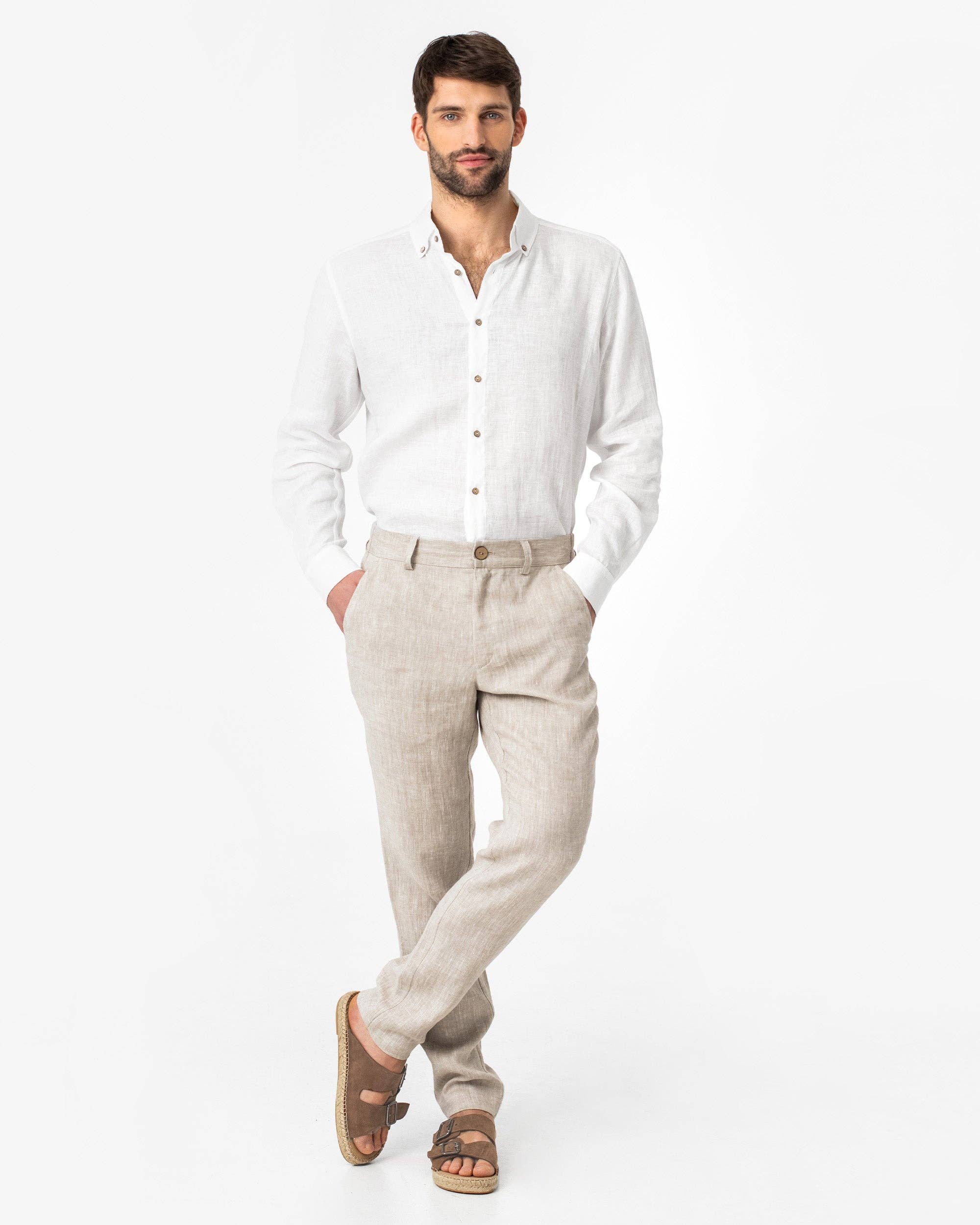 MagicLinen (We handle U.S. import procedures for you) - Regular straight leg men's linen pants SOGLIO in Natural