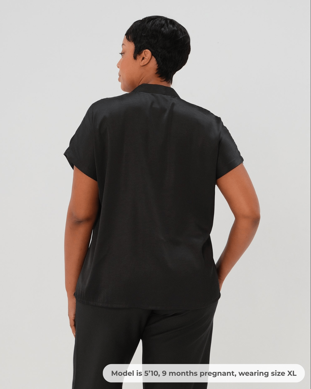 MARION - Short Sleeve Satin Maternity Shell Top with Concealed Nursing Zip