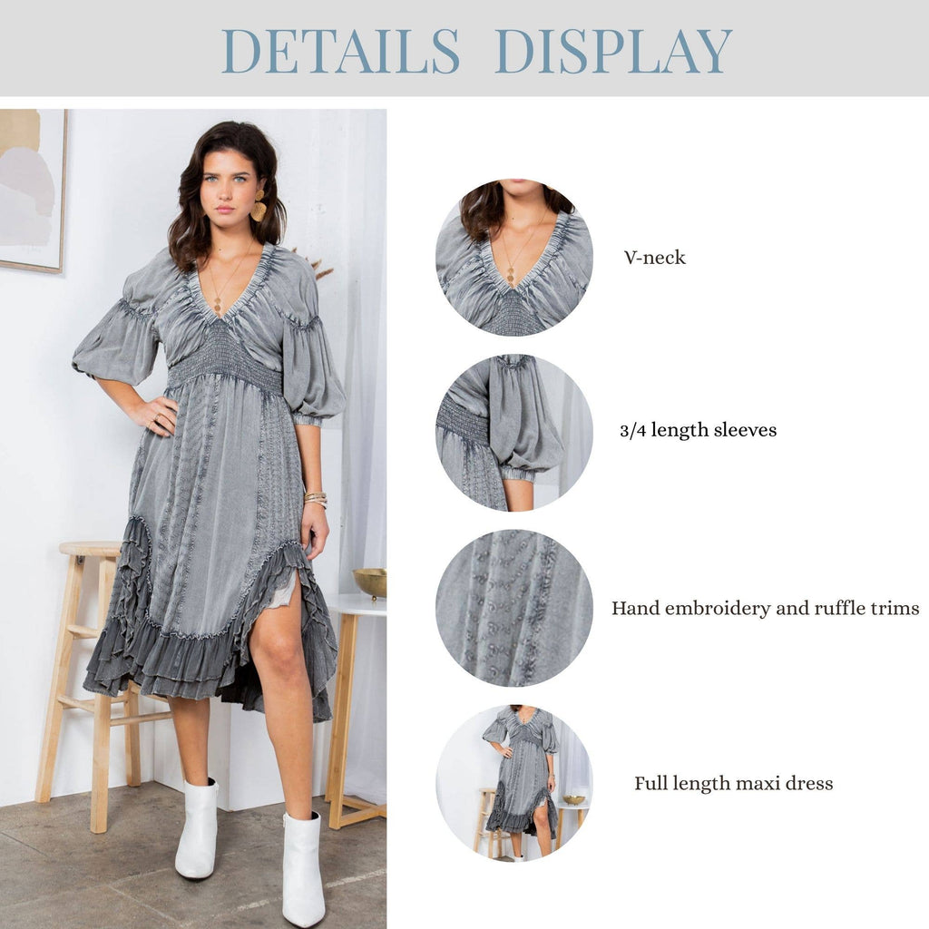 Young Threads - Effortless Elegance: Sheared & Elasticated V-Neck Dress