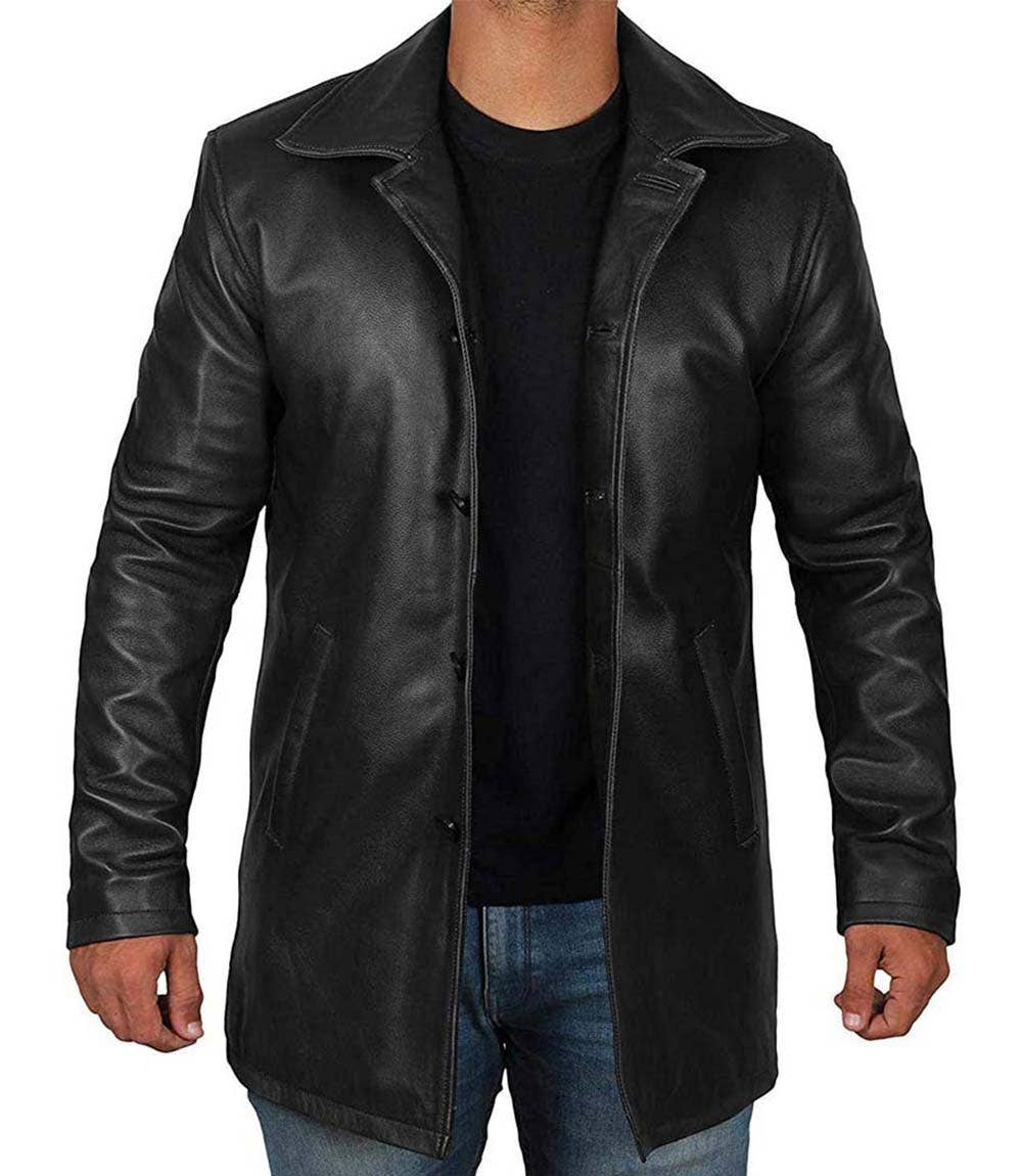 REMOVED BRAND - Angel Jackets 3/4 Black Leather Coat Mens