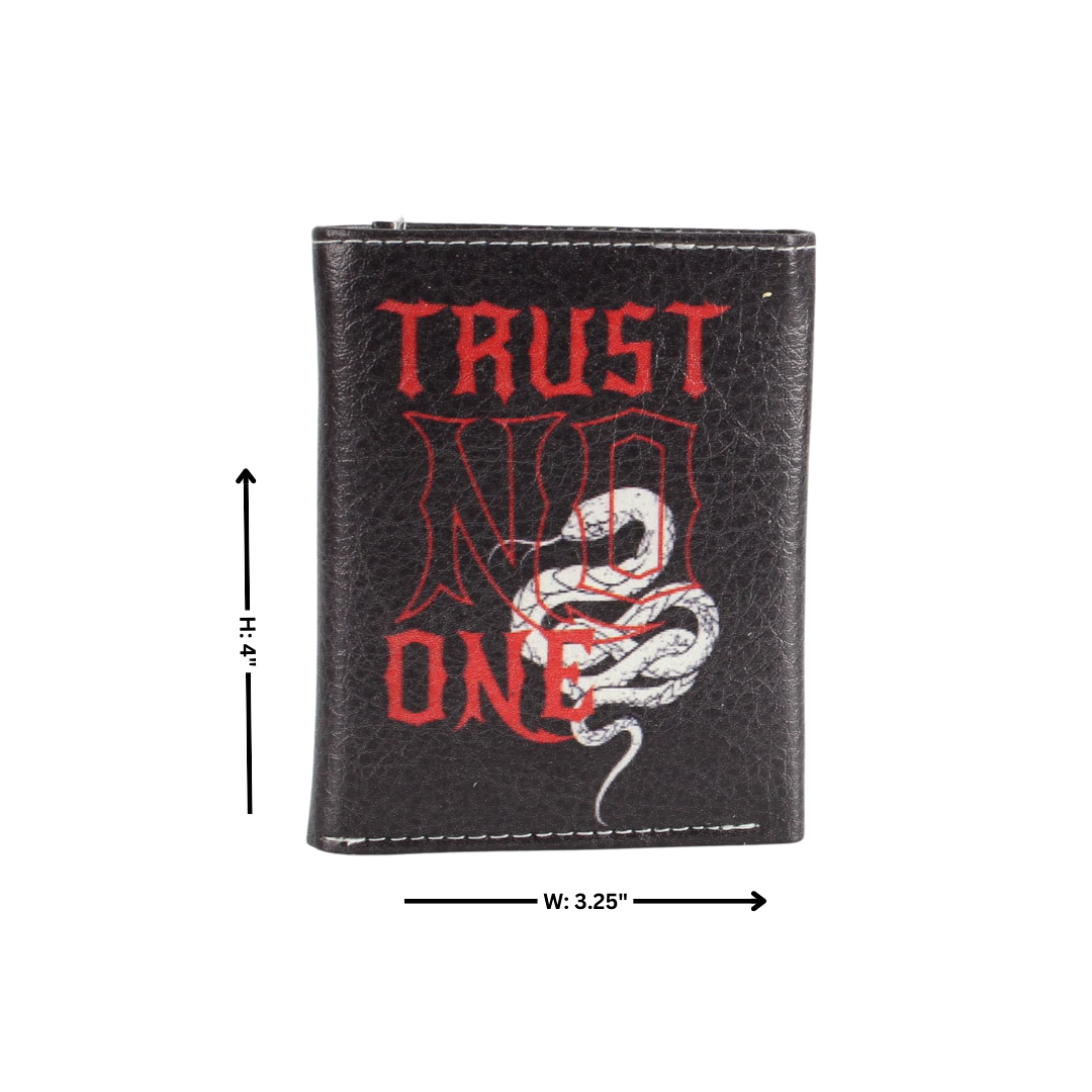 - Trust No One Print Vegan Leather Tri-fold Wallet
