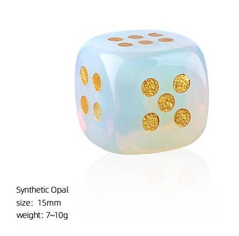 Mahjong Dice - 15mm Natural Laser Engraved Cube Dice with Rounded Edges Semi-Precious Stone (Set of 2)