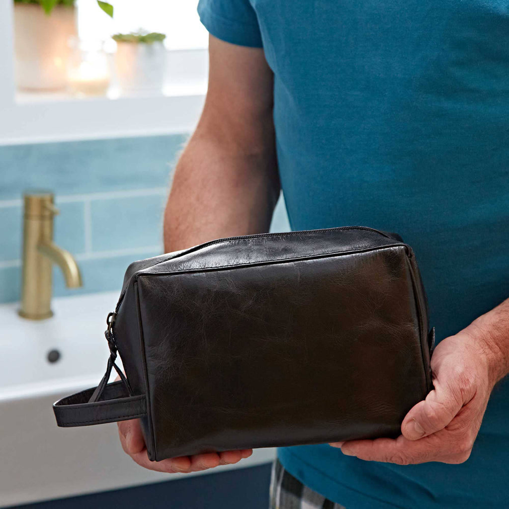 The Paper High Gift Company Limited - Brown And Black Leather Wash Bag - Handmade