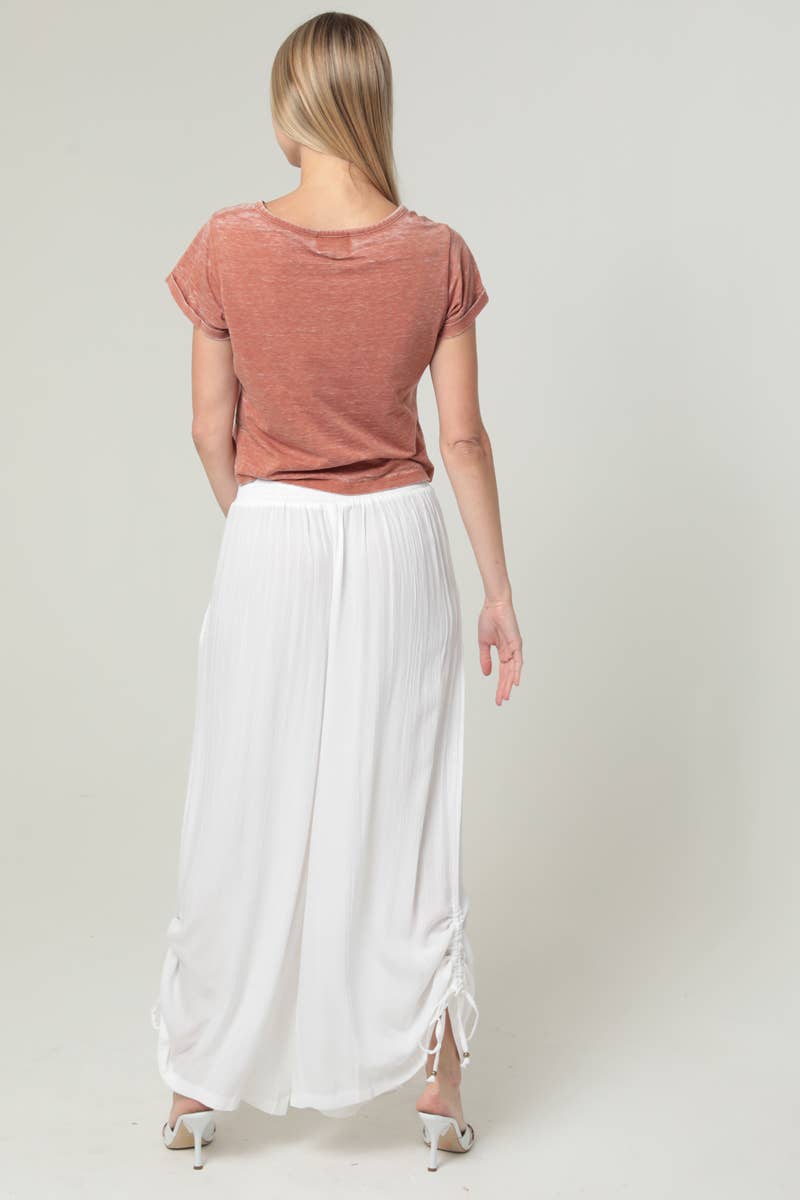 ANGIE - B3710-ASIS SIDE CINCH WIDE LEG PANTS WITH SMOCKED WAIST AND