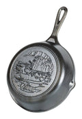 8-inch black cast iron skillet featuring a detailed mallard duck design on the cooking surface.