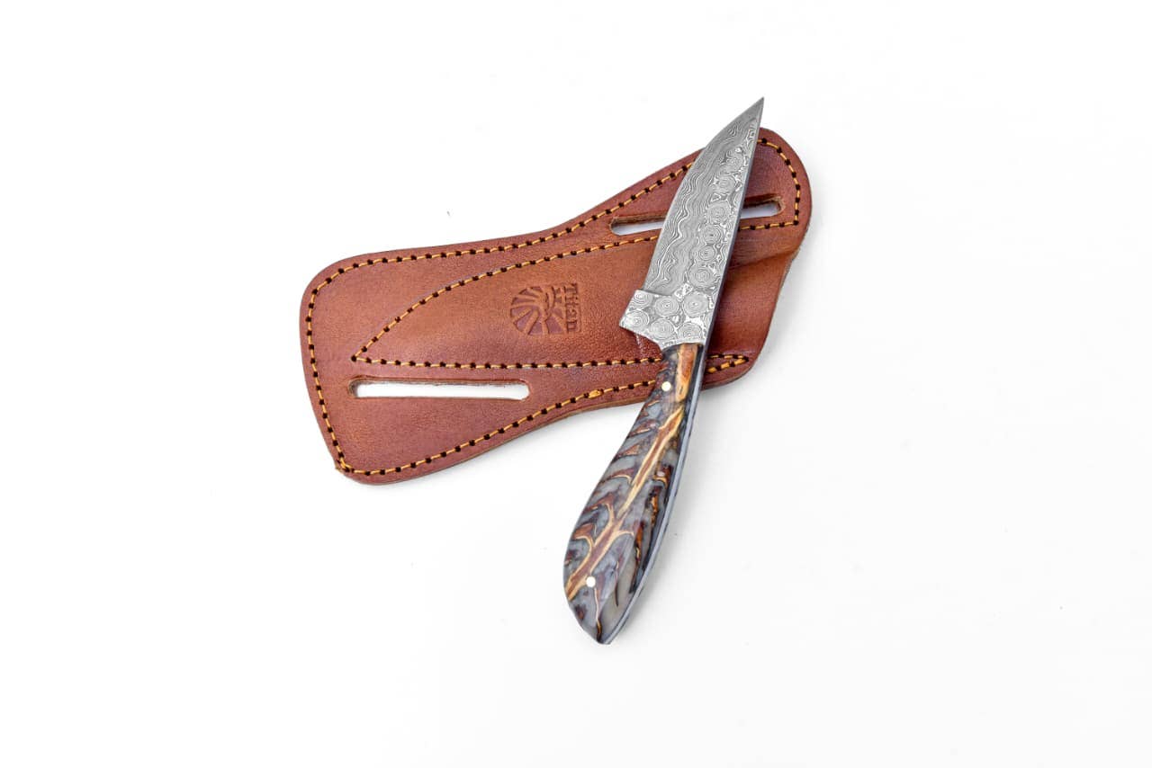 Titan International - Pine Cone Handle Damascus Skinner Knife