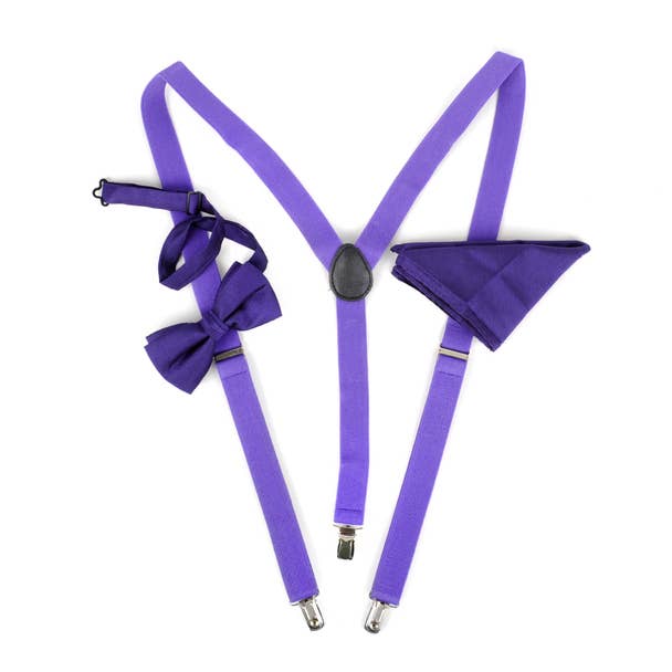Clip-on Suspenders, Solid Bow Tie and Hanky