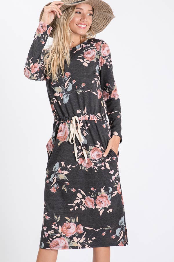 7th Ray - Floral Essence Midi Dress for Everyday-Wear D2771