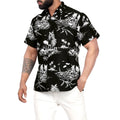 LA LEELA \ HAPPY BAY - Aloha Black Shirt For Men Palm Tree and Island P00004