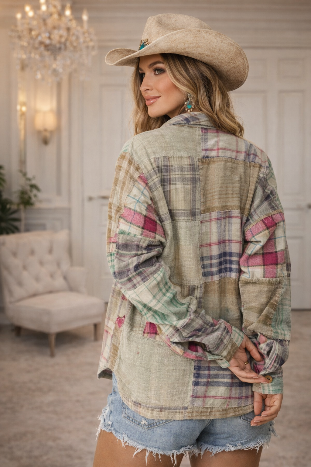 Vintage Patchwork Plaid Button-Up Shacket