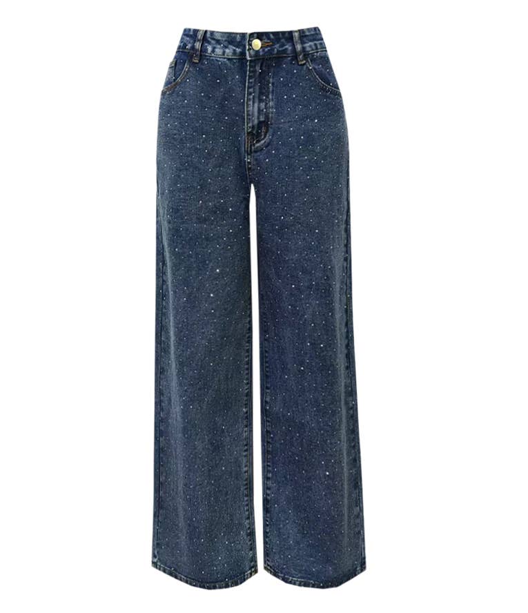 Rosa Clothing - Chic Shiny Rhinestone Straight Jeans