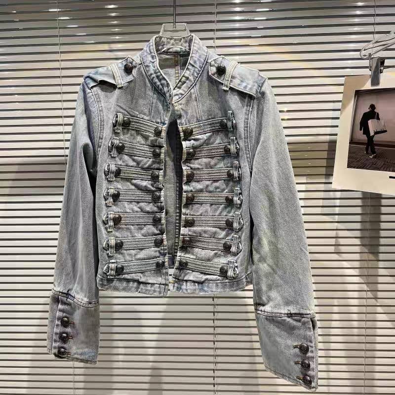 Productseeker - JK99Y Retro Black Washed Denim Straight Shoulder Short Jacke