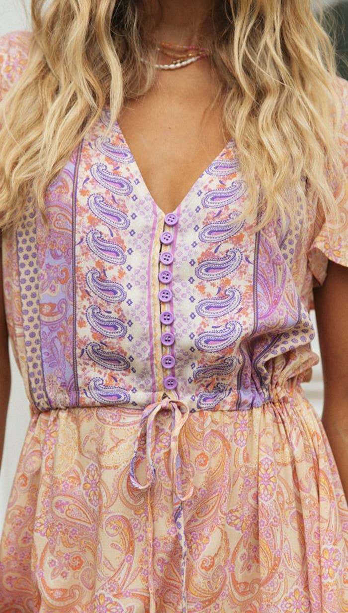 Rosa Clothing - Bohemia Border Print Flutter Sleeve Maxi Dress